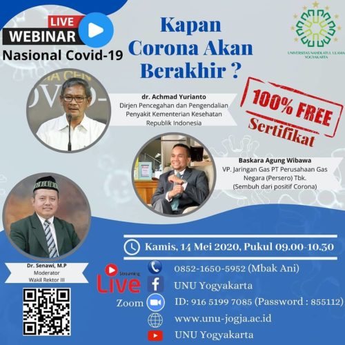 Gelar Webinar Nasional Covid-19, UNU Yogyakarta usung tema “Kapan Corona Berakhir?”